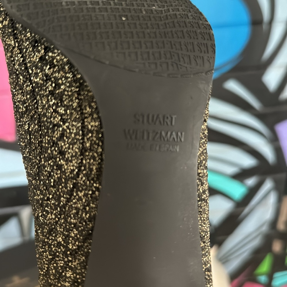 Stuart Weitzman Gold and Black Sock Booties, 8.5, Bag, Box included! - Picture 9 of 13
